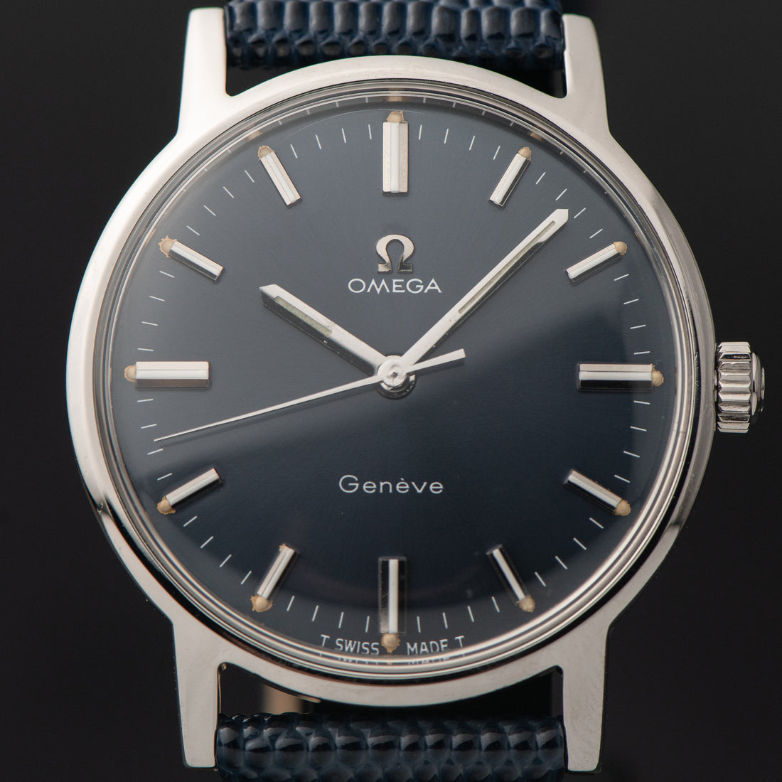 NOS 1969 OMEGA GENEVE BLUE SUNBURST CAL. 601 REF. 135.070