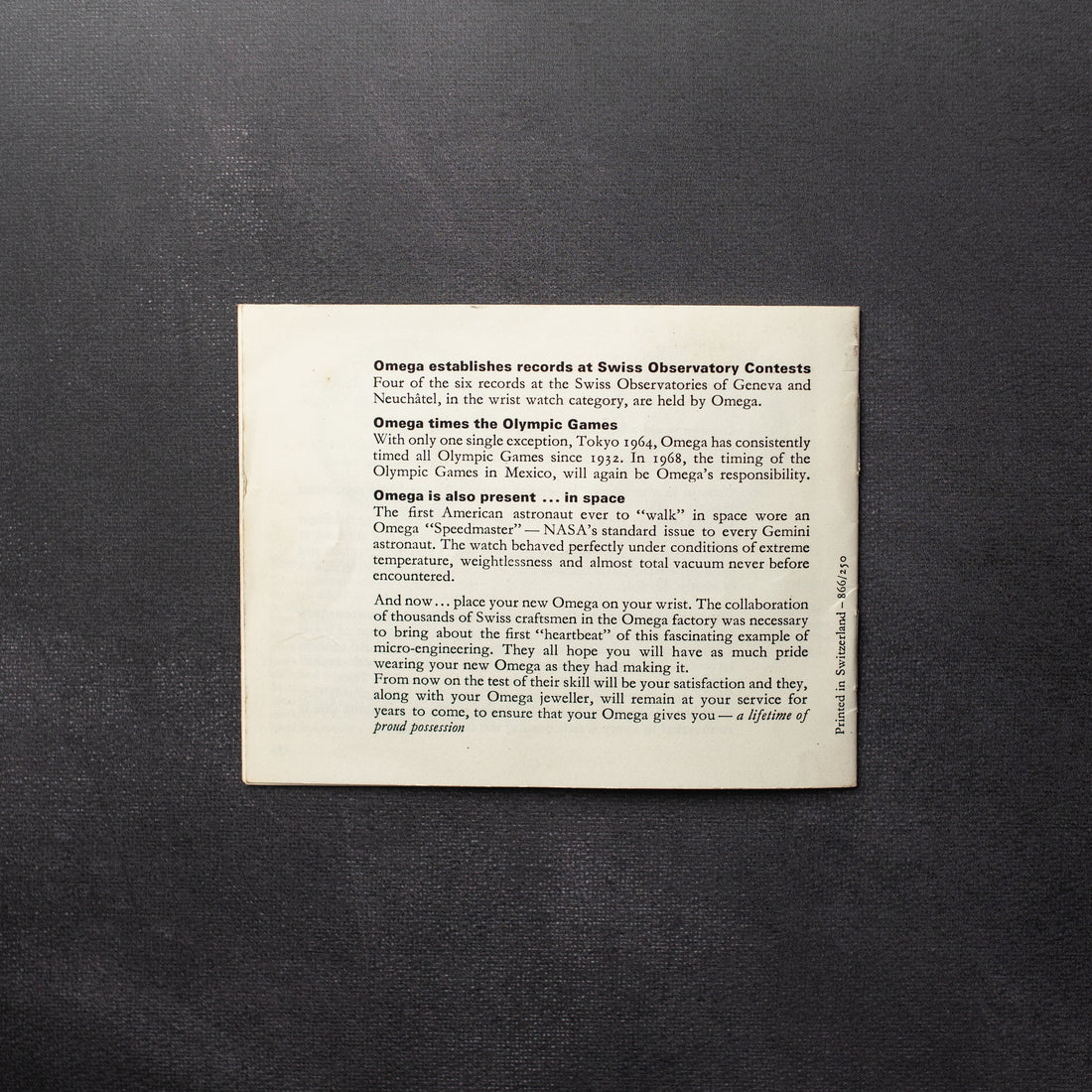 YOU AND YOUR OMEGA BOOKLET FOR SPEEDMASTER AND CHRONOGRAPH