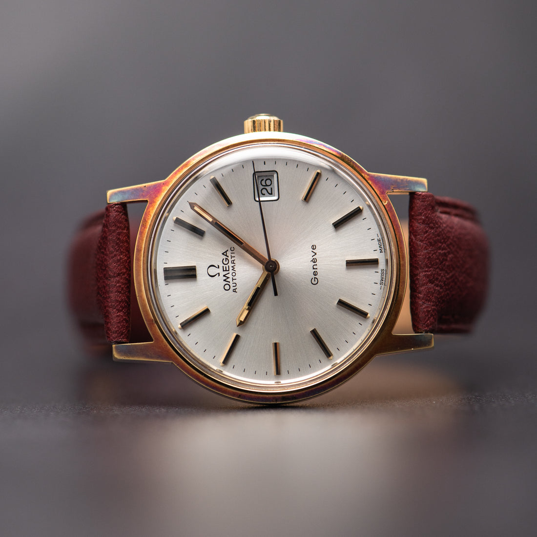 1973 OMEGA GENEVE QUICKSET SUNBURST RAINBOW HUE WITH PAPERWORK AND BUCKLE CAL. 1012 REF. 166.0163
