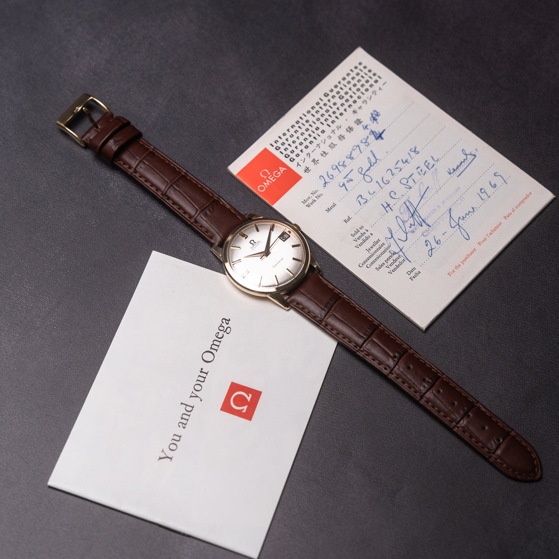 1968 9K GOLD OMEGA GENEVE QUICKSET WITH PAPERWORK CAL. 565 REF. 161/25418