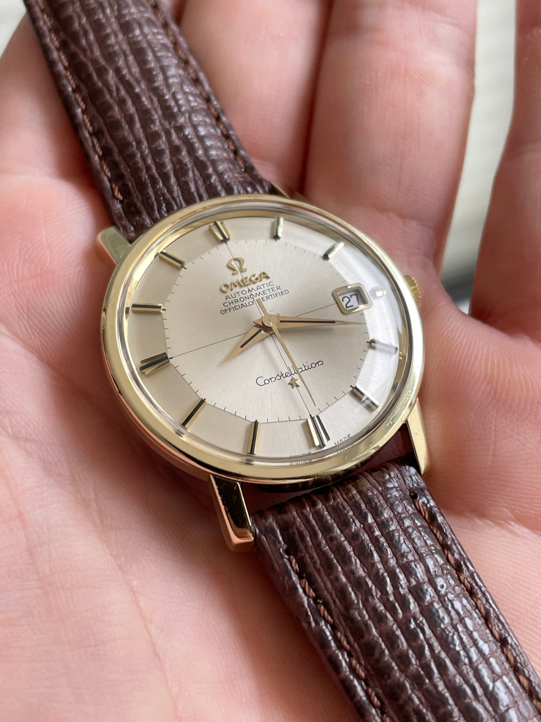 1966 OMEGA CONSTELLATION PIE PAN CROSSHAIR SUNBURST QUICKSET CAL. 564 REF. 168.010