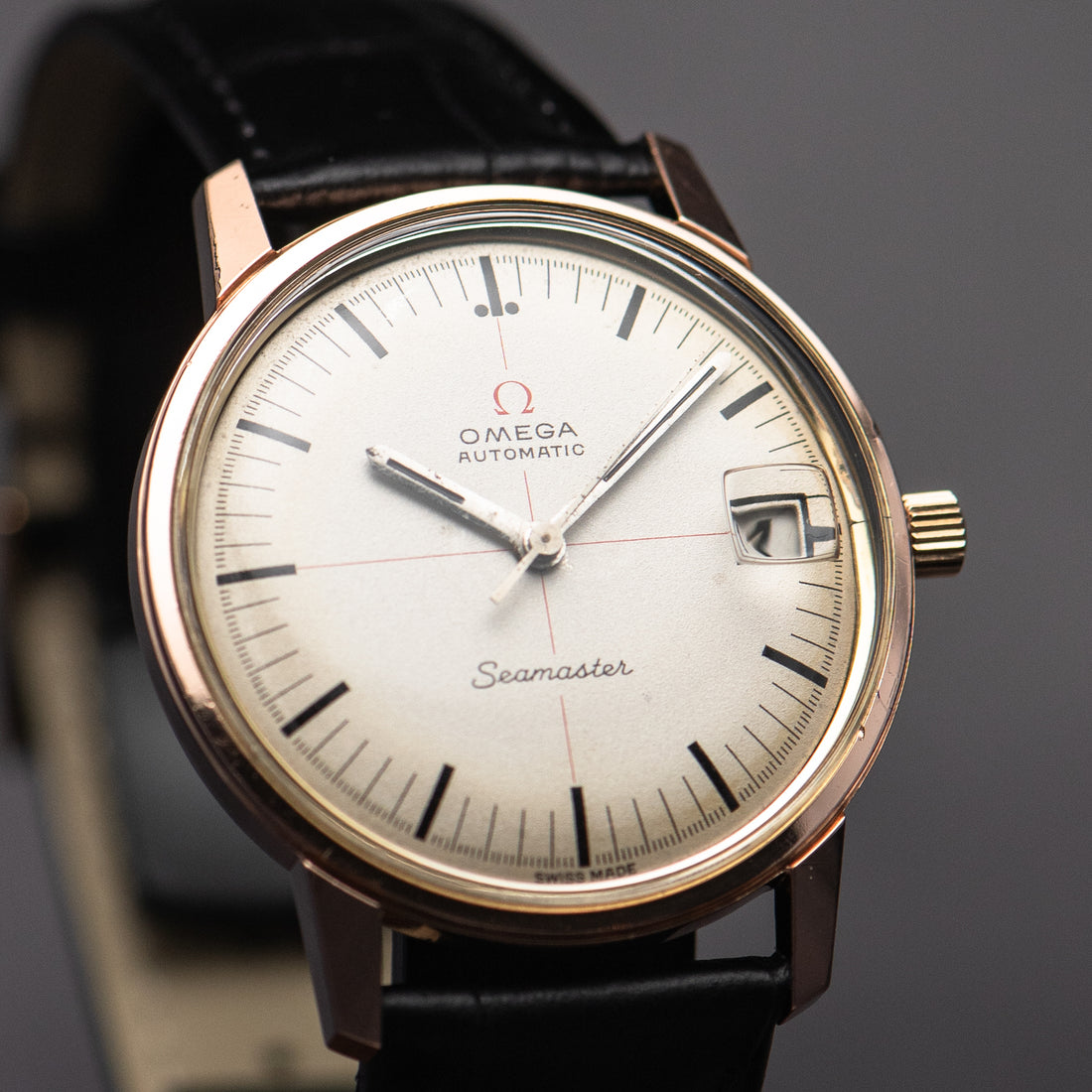 1967 ROSE GOLD OMEGA SEAMASTER SPEEDMASTER COMPANION WHITE TECHNICAL RED CROSSHAIR QUICKSET CAL. 565 REF. 166.002