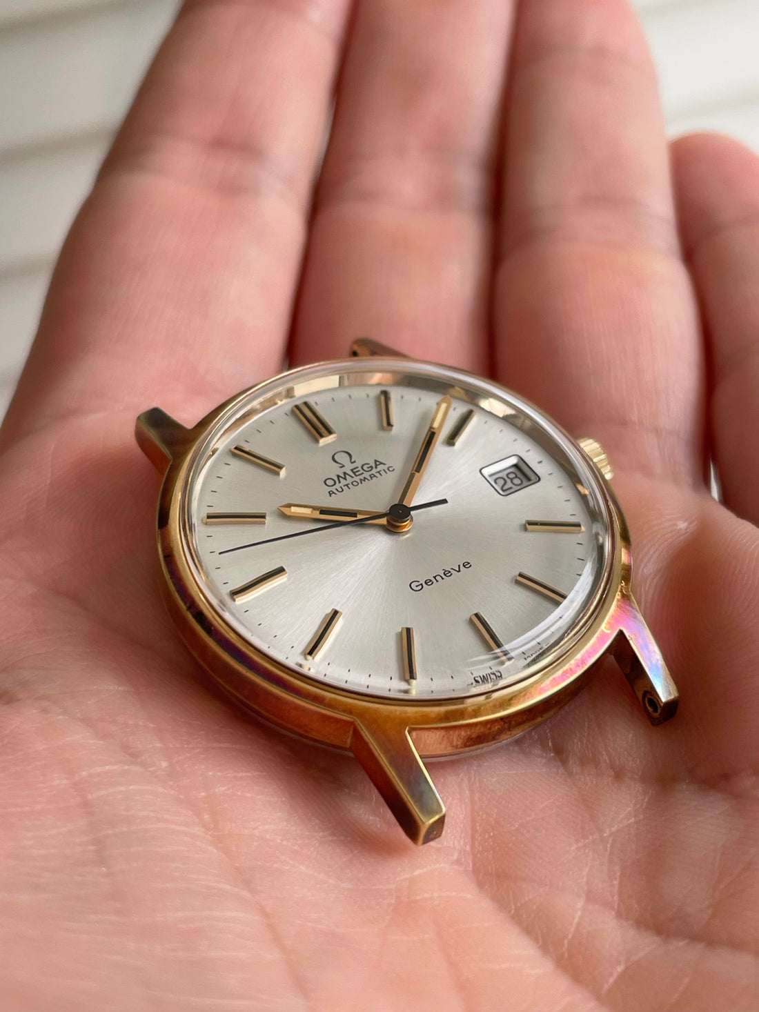 1974 OMEGA GENEVE SUNBURST QUICKSET RAINBOW HUE WITH PAPERWORK AND BUCKLE CAL. 1012 REF. 166.0163
