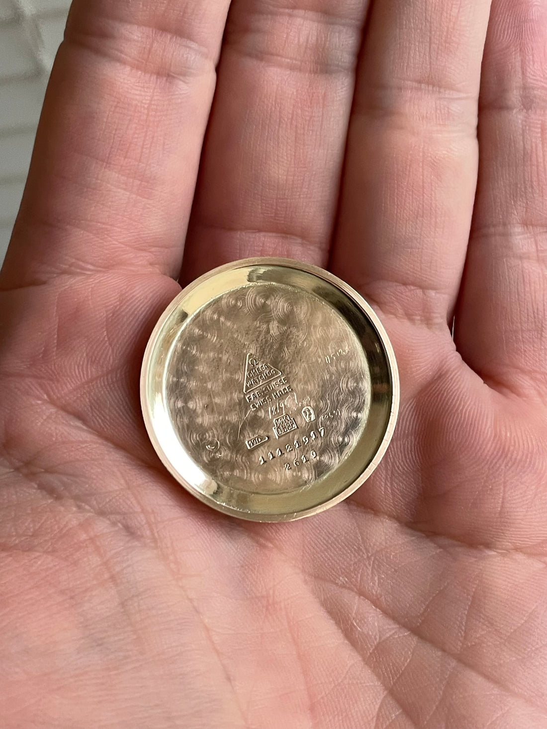 1952 OVERSIZE 14K ROSE GOLD OMEGA TRESOR HONEYCOMB CROSSHAIR SUB SECONDS CAL. 265 REF. 2619